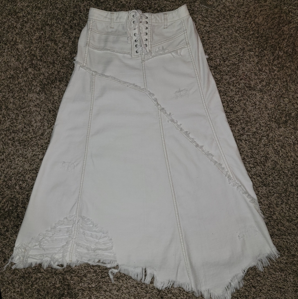 Free people distressed white skirt